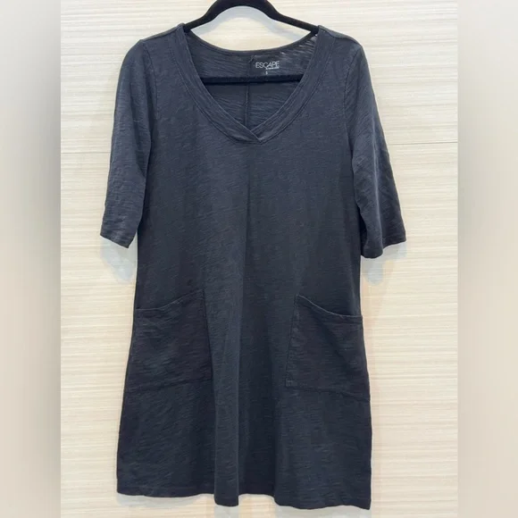 Escape by habitat clothes Black Cotton 3/4 Sleeve Mini Dress Size Small - Picture 1 of 4